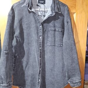Risen Women's Gray Denim Button Down Shirt